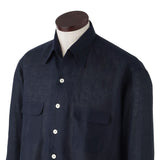【4/30(木)19:00販売開始予定】フレンチリネン オープンカラーシャツ ネイビー