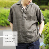 フレンチリネン オープンカラーシャツ オリーブ