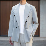 【4/9(木)19:00販売開始予定】ウールストレッチ シアサッカー ネイビーストライプ ダブルジャケット