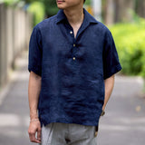 フレンチリネン オープンカラーシャツ ネイビー