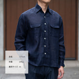 【4/30(木)19:00販売開始予定】フレンチリネン オープンカラーシャツ ネイビー