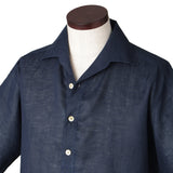 フレンチリネン オープンカラーシャツ ネイビー