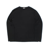 通年用 ウォッシャブルウール クルーネックロングTシャツ ブラック