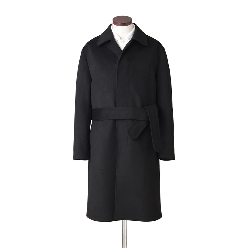 ウールカシミヤ シングルバルカラーコート ブラック