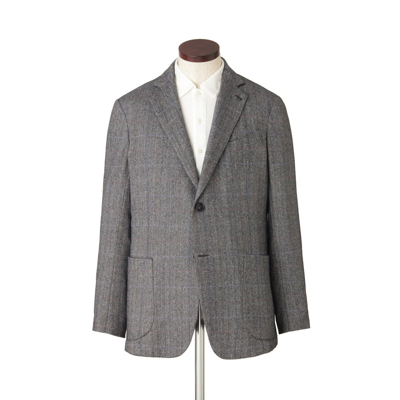 【12/9（火）13:00 販売開始予定】ヴィンテージグアナコカシミヤ ウィンドウペーンチェックジャケット ライトグレー