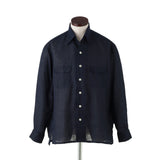 【4/30（木）19:00販売開始予定】フレンチリネン オープンカラーシャツ ネイビー