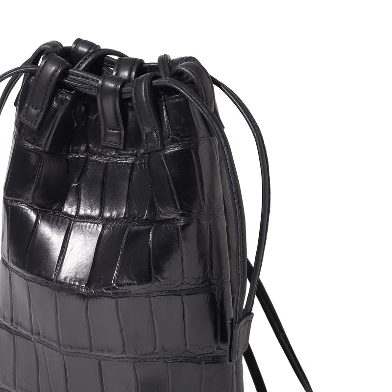 つるかご　巾着付　工芸品　ヴィンテージ　黒葛　くろかずら THE SOLE（ザソール） Coulisse 巾着袋 クロコダイル ブラック