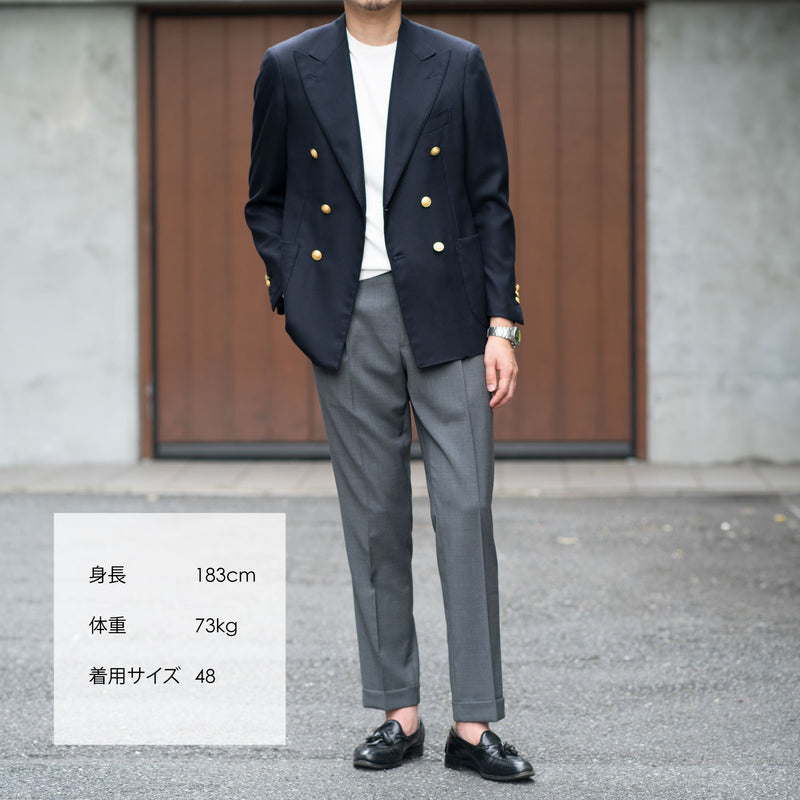 ネイビー ウールホップサック ダブルブレストブレザー
