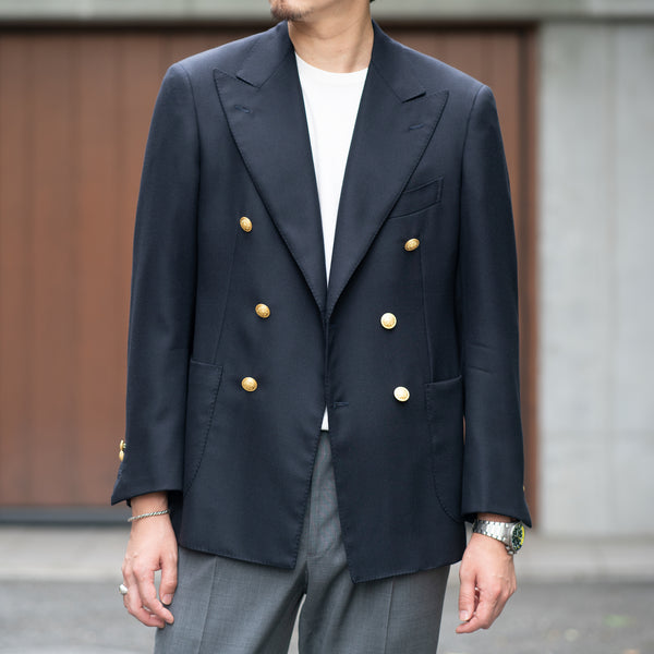 ネイビー ウールホップサック ダブルブレストブレザー