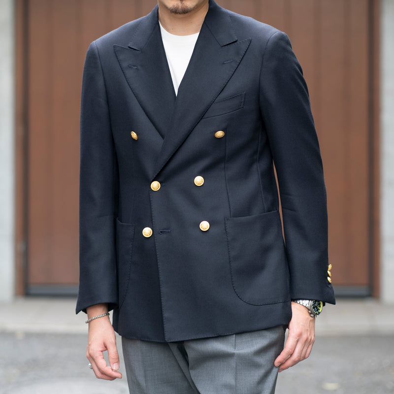ネイビー ウールホップサック ダブルブレストブレザー