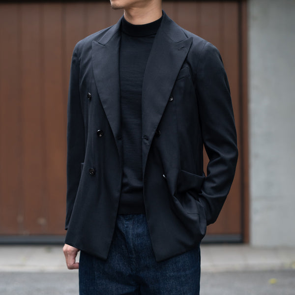 【10/23（木）13:00 販売開始予定】カシミヤシルク  ネイビーダイアゴナル  ダブルジャケット