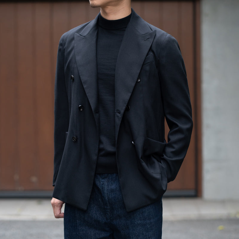 【10/23（木）13:00 販売開始予定】カシミヤシルク  ネイビーダイアゴナル  ダブルジャケット