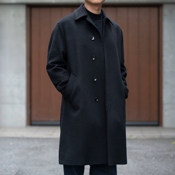 ウールカシミヤ シングルバルカラーコート ブラック