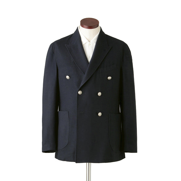 ウールジャージ ダブルブレストジャケット ネイビー