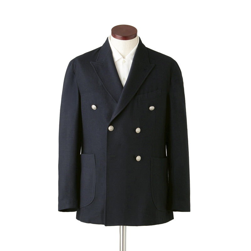 ウールジャージ ダブルブレストジャケット ネイビー