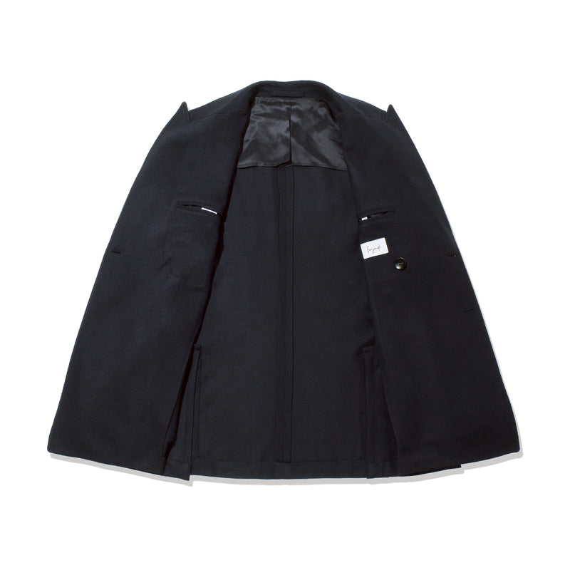 ウールジャージ ダブルブレストジャケット ネイビー
