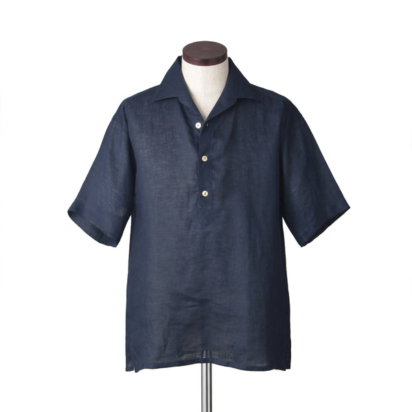 THE SOLE（ザソール）フレンチリネン オープンカラーシャツ ネイビー