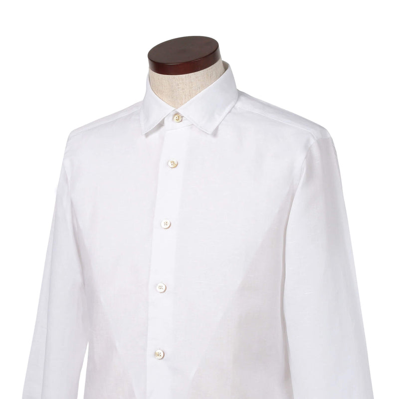 コットンリネン レギュラーカラーボイルシャツ<br>ホワイト